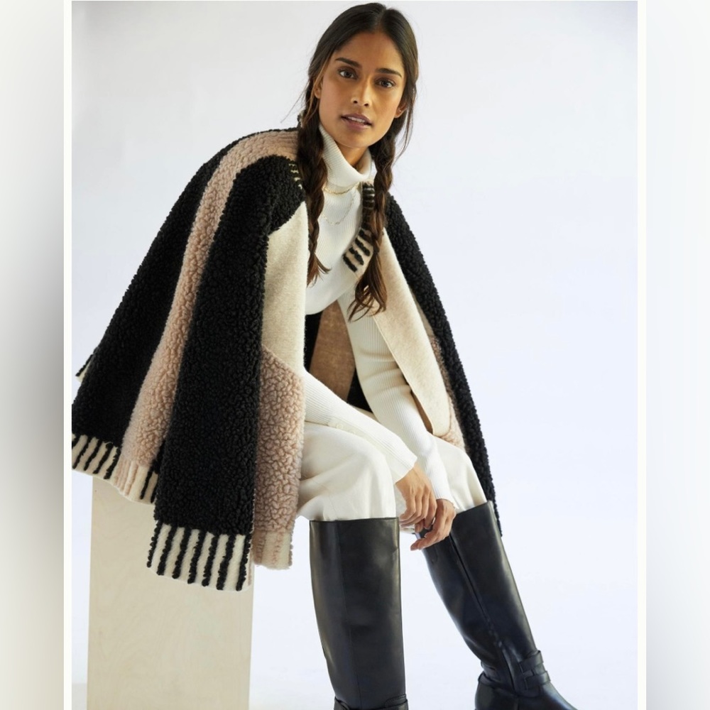 ANTHROPOLOGIE “ PONCHO” DUSK & DAWN CAPELET WOOL BLEND PATCHWORK CAPE ONE SIZE - Picture 2 of 16